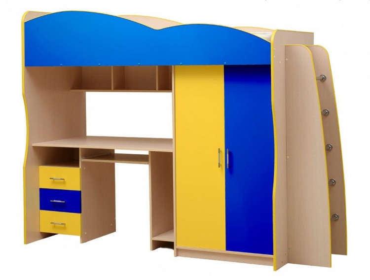 Набор детской мебели Юниор-3,1 (сп место 800х2000) лдсп дуб молочный + синий\желтый