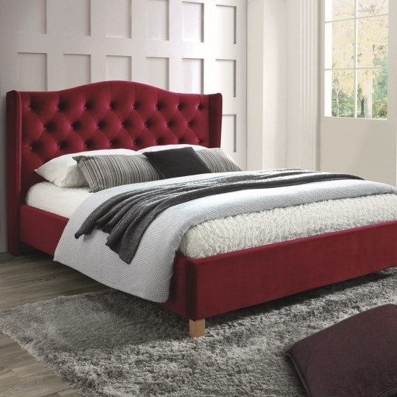 Кровать SIGNAL ASPEN VELVET (160X200, цвет бордовый - дуб ткань BLUVEL 59)