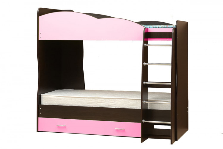 Кровать двухъярусная Юниор -2,1 (сп место 800х2000) лдсп венге + светло-розовый