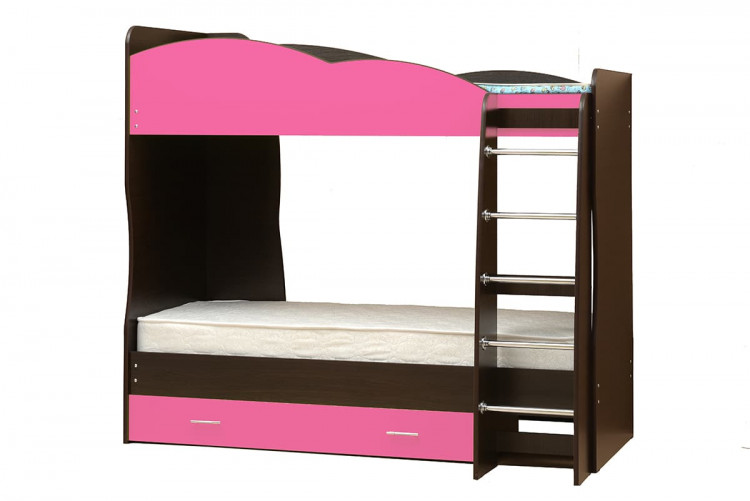 Кровать двухъярусная Юниор -2,1 (сп. место 800х2000) лдсп венге + ярко-розовый