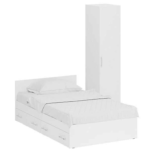 Кровать с ящиками 1200 + Пенал Стандарт, цвет белый, ШхГхВ 123,5х203,5х70 + 45х52х200 см., сп.м. 1200х2000 мм., без матраса, основание есть