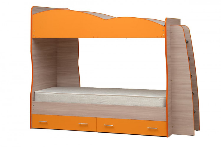 Кровать двухъярусная Юниор -1,1 (сп место 800х2000) лдсп ясень шимо свет + оранжевый