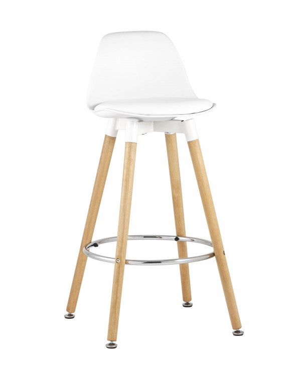 Полубарный стул Stool Group Мартин белый сиденье пластик, экокожа, деревянные ножки, хром