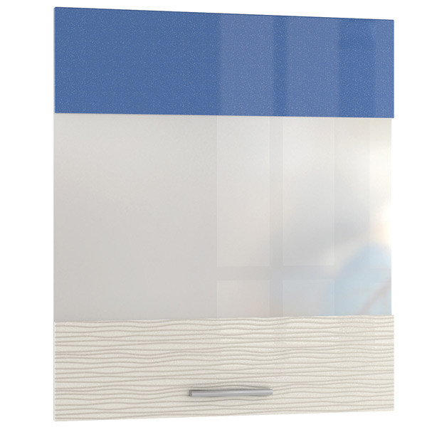 СНЯТО Кухня Жанна Кухонный фасад Шкаф Моби навесной 600 витрина, цвет голубой металл/шагрень платина, ШхГхВ 60х1,6х68 см.