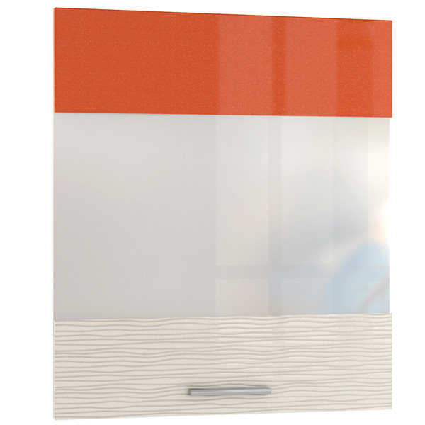 СНЯТО Кухня Жанна Кухонный фасад Шкаф Моби навесной 600 витрина, цвет морковный металлик/шагрень платина, ШхГхВ 60х1,6х68 см.