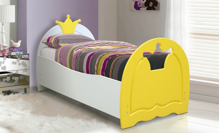 Кровать детская Корона, 800х1900 мдф мат белый/желтый