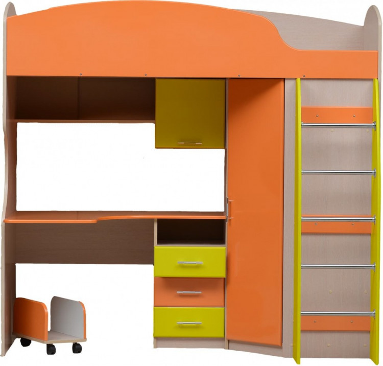 Набор детской мебели Юниор-5 (сп место 800х2000) мдф мат Дуб беленый + оранжевый + желтый