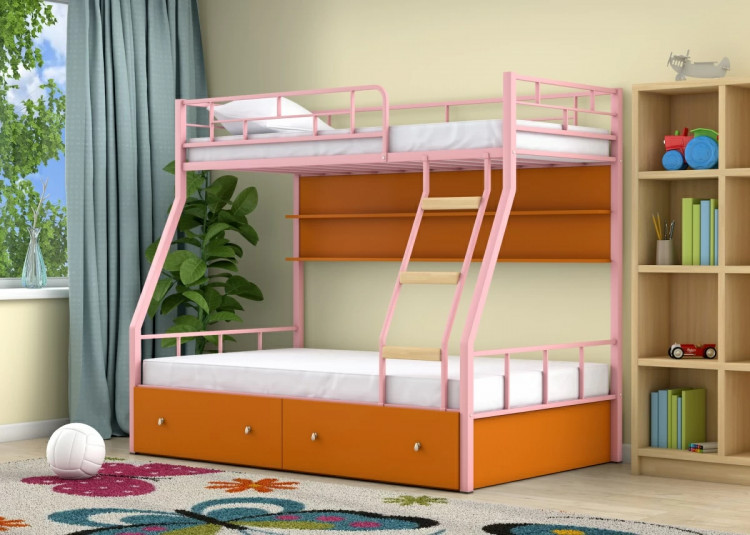 Двухъярусная кровать Радуга Розовый оранжевый