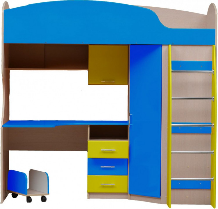 Набор детской мебели Юниор-5 (сп место 800х2000) мдф мат Дуб беленый + синий + желтый