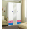 Шкаф 3-х дверный Радуга, с ящиками и зеркалом лдсп белый/ярко-розовый/синий