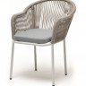&quot;Лион&quot; стул плетеный из роупа, каркас алюминий светло-серый (RAL7035) шагрень, роуп серый меланж круглый, ткань светло-серая