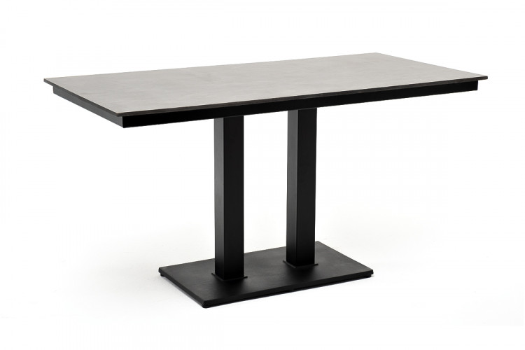 Интерьерный стол "Каффе" из HPL квадратный 140х70см, цвет "серый гранит", подстолье двойное черное чугун