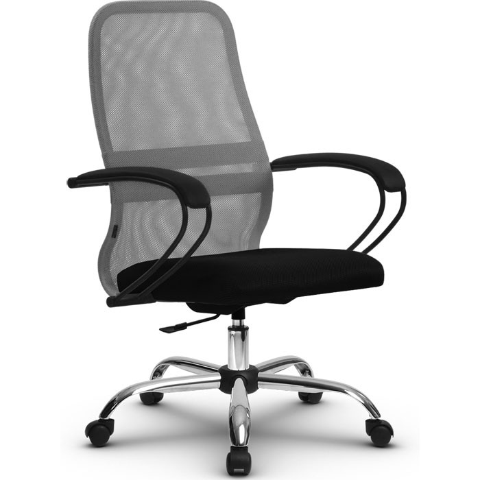 Кресло для руководителя Метта SU-CP-8P (SU-СК130-8P) Ch светло-серый, сетка/ткань, крестовина хром, пиастра