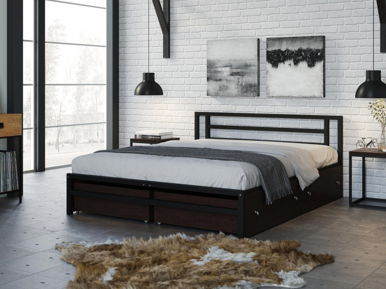 Двуспальная кровать Титан 160 Черный ящики Венге