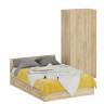 Кровать с ящиками 1400 + Шкаф 2-х створчатый Стандарт, цвет дуб сонома, ШхГхВ 143,5х203,5х70 + 90х52х200 см., сп.м. 1400х2000 мм., б/м, основание есть