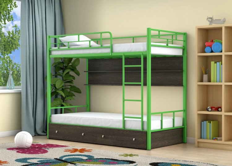 Двухъярусная кровать Ницца Зеленый ящики полка Венге